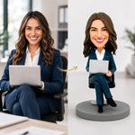 Custom Bobblehead Female Boss Working With Laptop