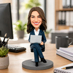 Custom Bobblehead Female Boss Working With Laptop