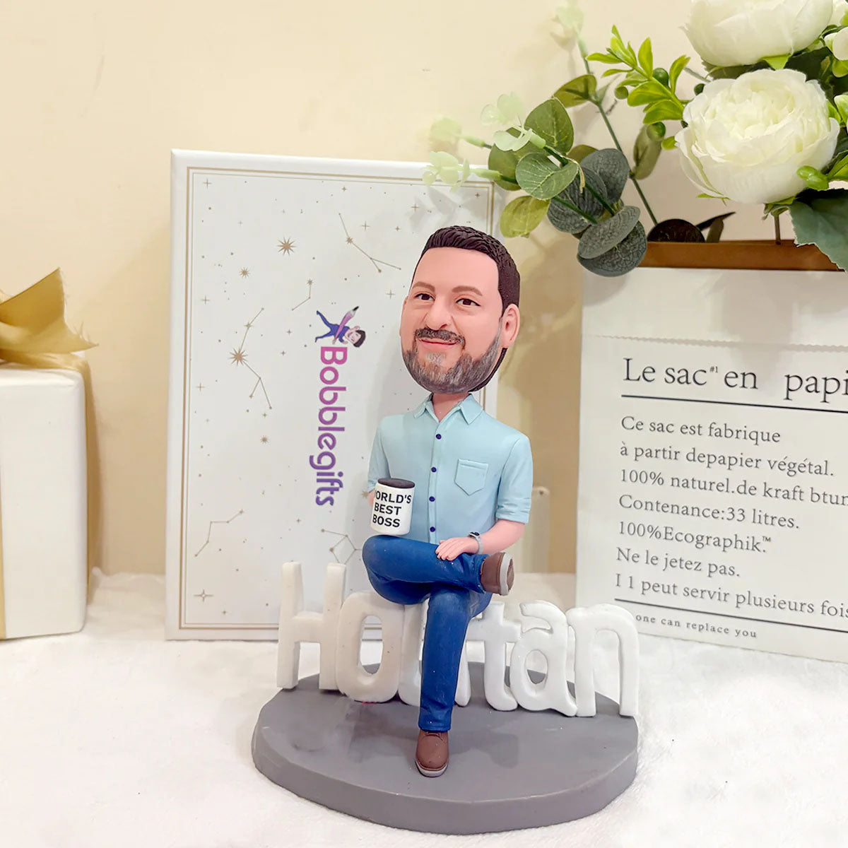 Personalized Bobblehead with "World's Best Boss" Mug