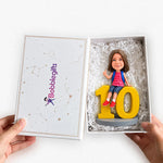 Custom Girl 10 Birthday Gift Bobblehead Sitting on Number 10