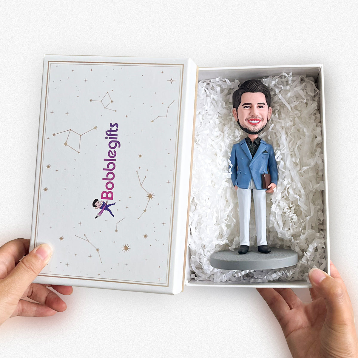 Business Card Holder with Custom Bobbleheads from His Photos ...