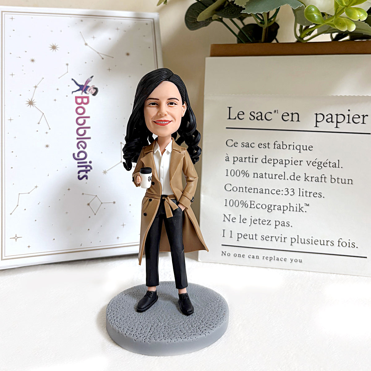 Custom Bobblehead for Women – Work Style with Coffee Mug