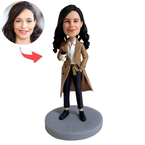 Custom Bobblehead for Women – Work Style with Coffee Mug