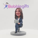 Custom Bobblehead Female Boss Working With Laptop