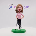 Happy Female Golf Bobblehead in Pink Shirt