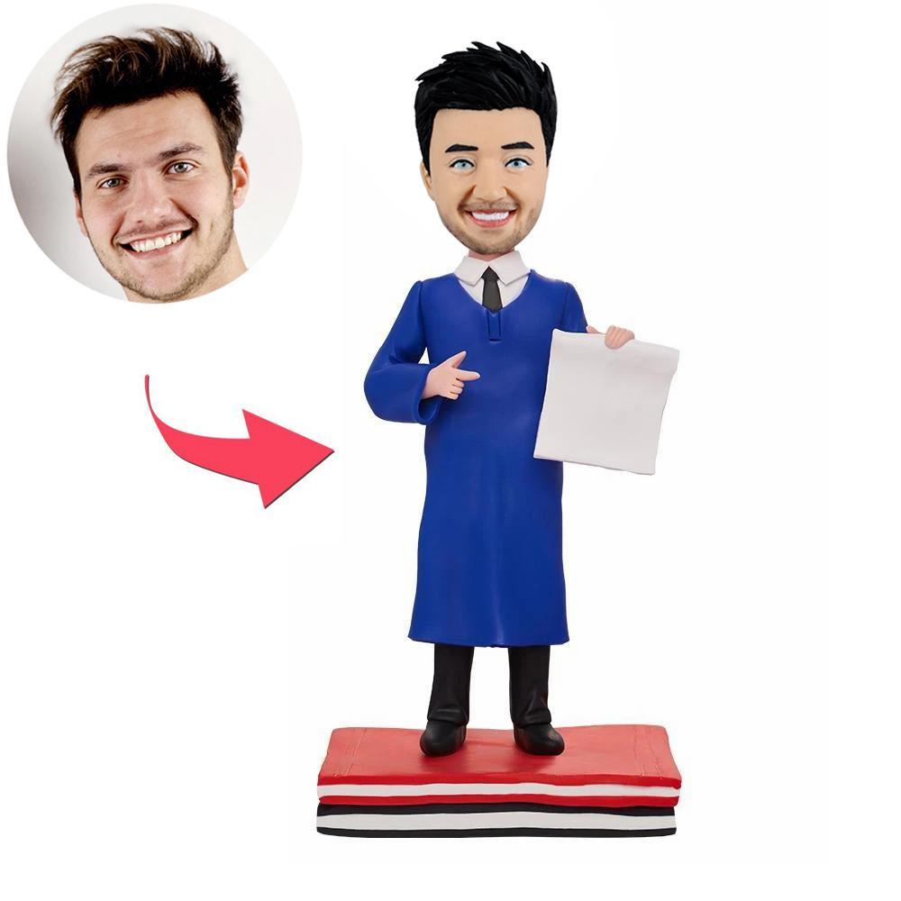 Graduation Bobblehead with Blue Academic Dress