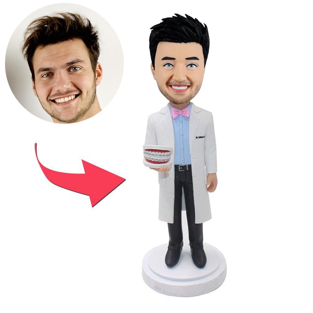 Custom Dentist Bobblehead Holding a Tooth Model