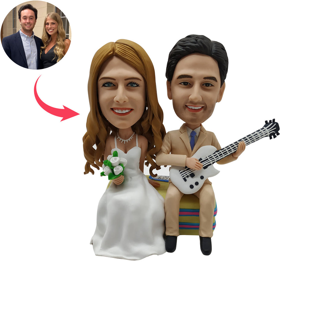 Couple Wedding Bobblehead Doll Playing Guitar