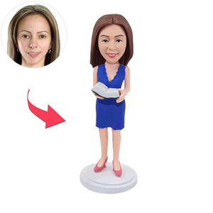 Custom Teacher Bobblehead with Blue Dress