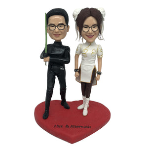 Anime Style Bobblehead Doll Wedding Cake Topper