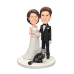 Custom Wedding Couple Bobblehead Doll with Cat