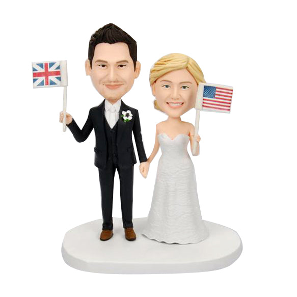 Custom Wedding Couple Bobblehead with National Flag