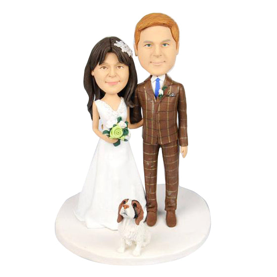 Custom Wedding Couple Bobblehead with Dog