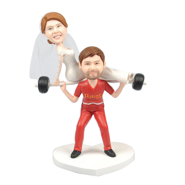 Custom Wedding Couple Weight Lifting Bobbleheads