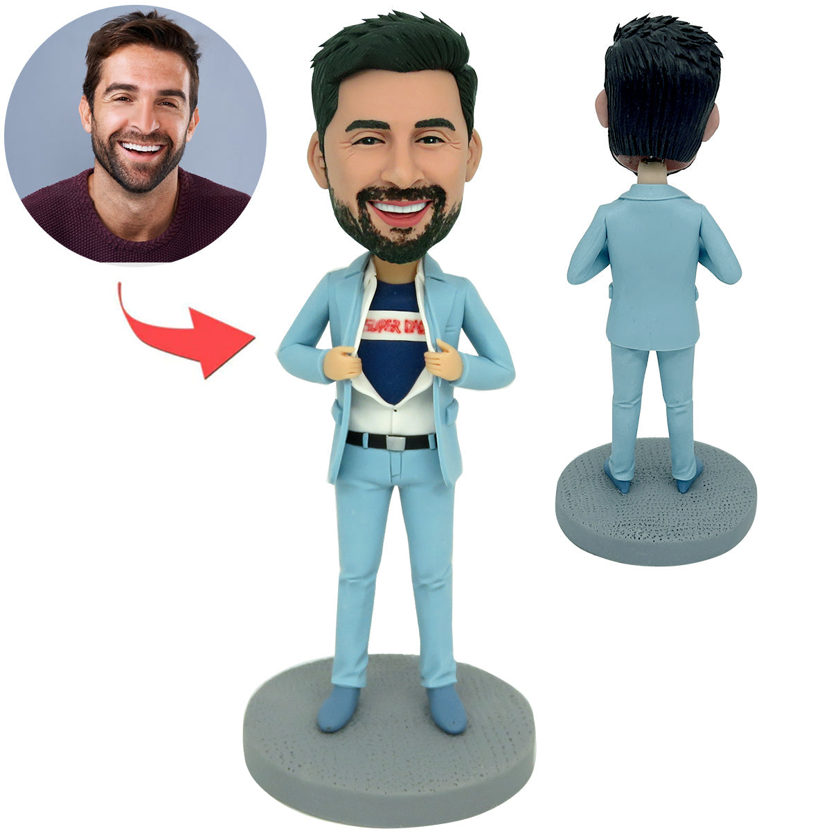 thumbnail image 2 of Super Dad Suit Men’s Custom Bobblehead Engraved With Text 2 of 10