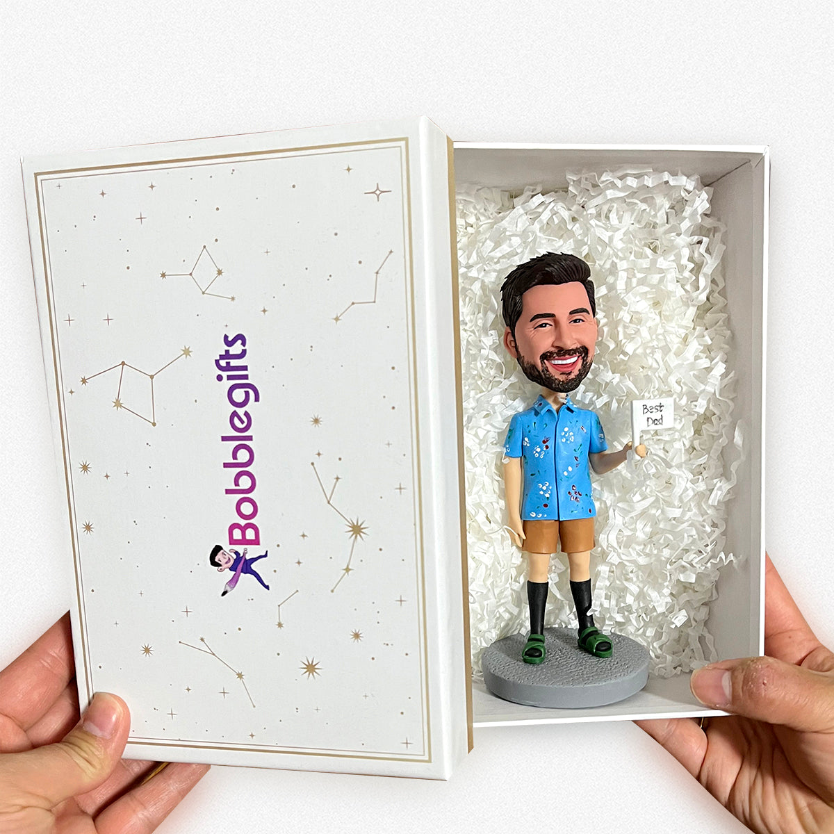 Custom Super Dad Bobblehead In Holiday Floral Shirt