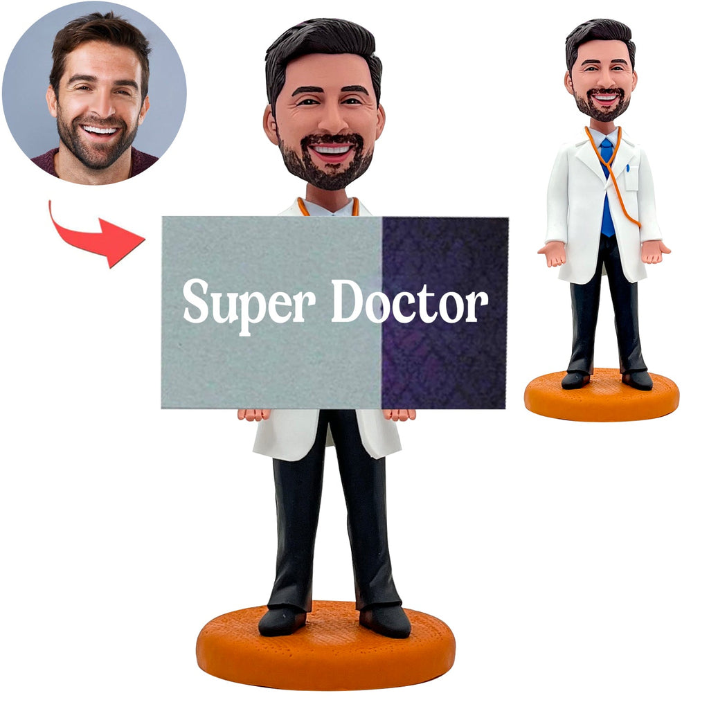 Custom Male Doctor Business Card Holder Bobblehead